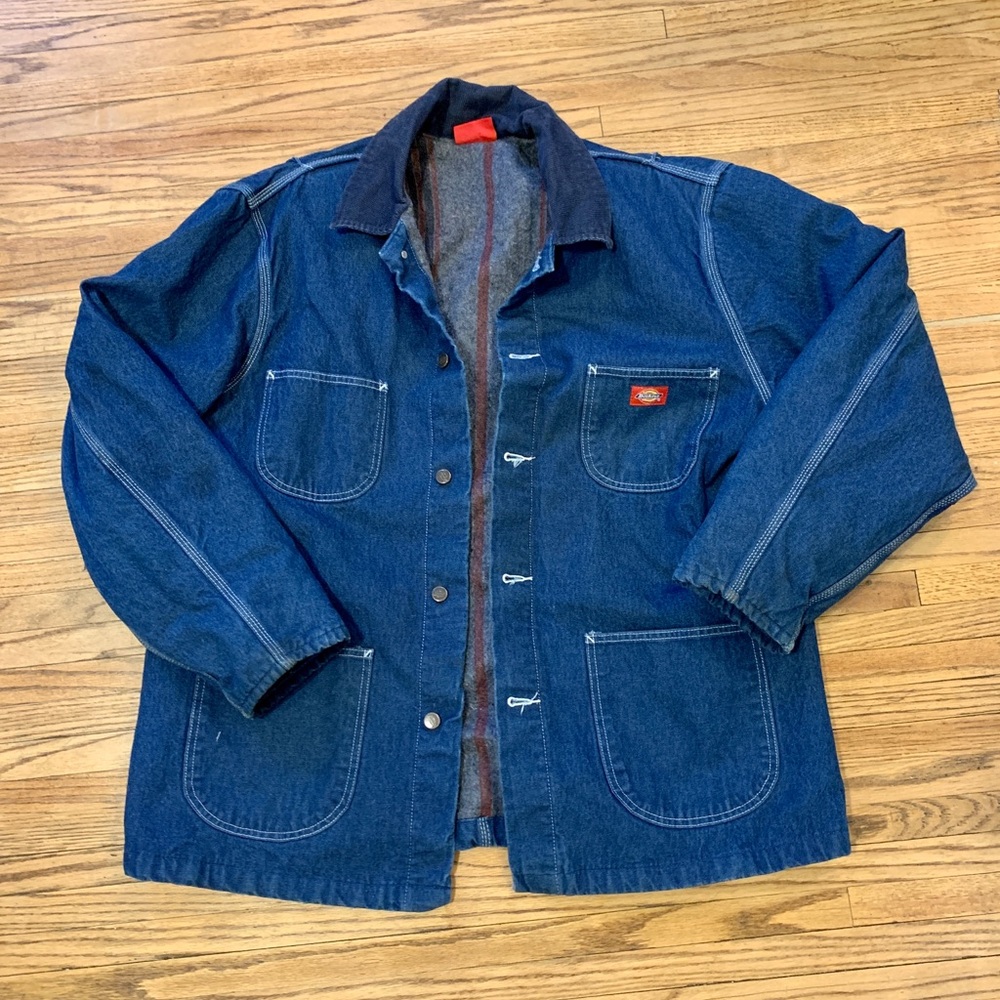 VTG 90s Blanket Lined Dickies Chore Jacket Indigo Dark Workwear Corduroy Coat